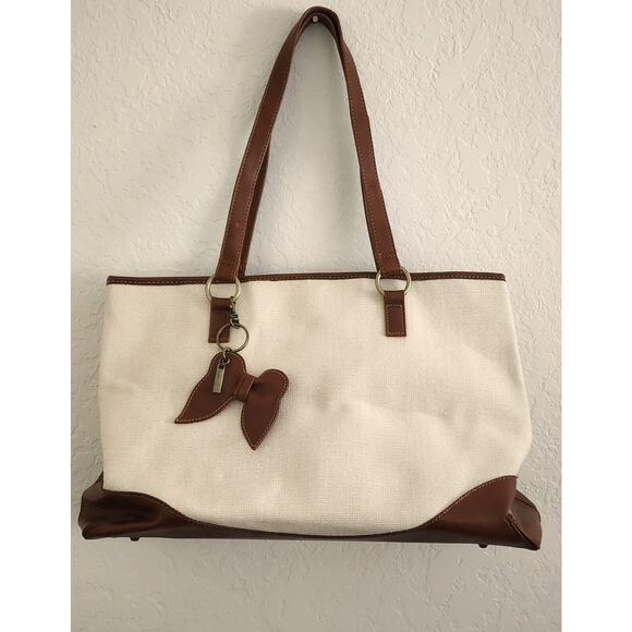 PURSE-COLDWATER CREEK-Beige-Faux Brown Leather-Short Shoulder Strap-Snap Closure - Picture 1 of 16